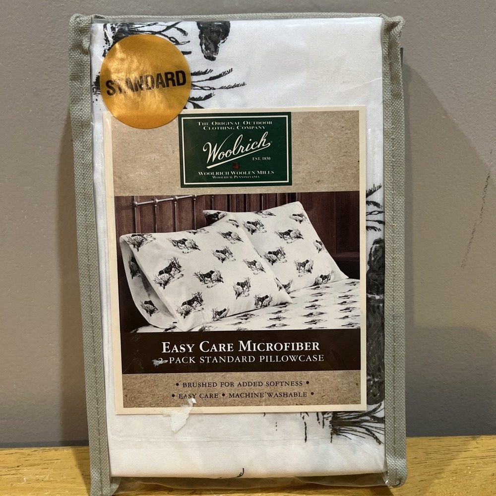 Woolrich Plaid DOGS  Grey Pillowcases‎ Standard Set Of 2  Microfiber NEW Gray